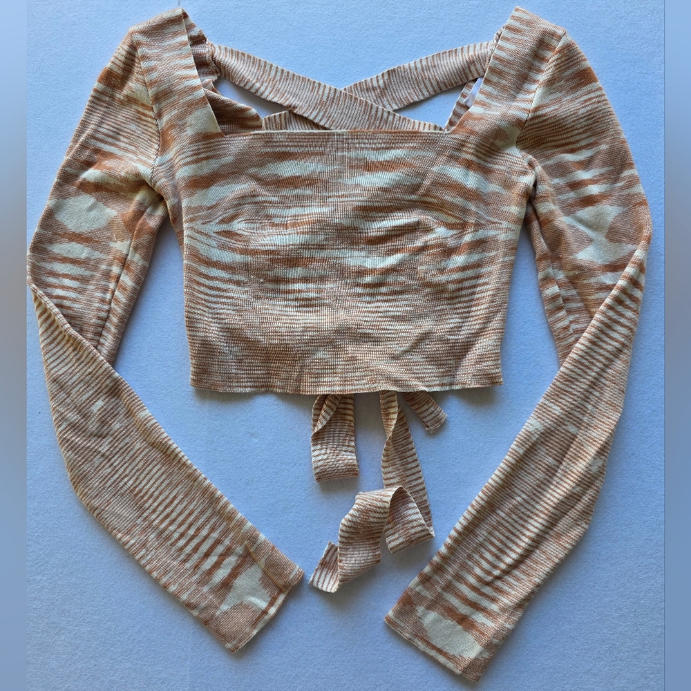 Le Lis Tan Ribbed Cross-Back Blouse